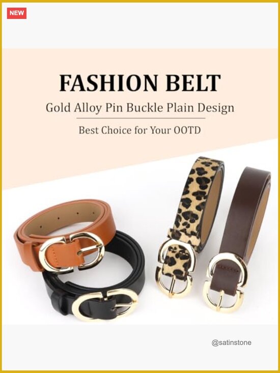4 Pack Leopard Faux Leather Belts with Gold Buckle for Women Dress Belt Size M main image 4